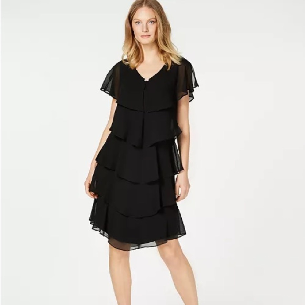 Tiered Capelet Dress by SL NY Fashions.   Black, Size 16.    Worn once.